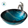 Kraus Arlo & Glass 17" Glass Vessel Bathroom Sink with 1.2 GPM Deck Mounted Bathroom Faucet and Pop-Up Drain Assembly Spot-Free Stainless Steel