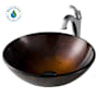 Kraus Arlo & Glass 16-1/2" Glass Vessel Bathroom Sink with 1.2 GPM Deck Mounted Bathroom Faucet and Pop-Up Drain Assembly Chrome