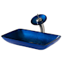 Kraus Galaxy Blue Bathroom Combo - 21-7/8" Irruption Blue Glass Vessel Bathroom Sink with Vessel Faucet, Pop-Up Drain, and Mounting Ring Satin Nickel