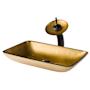 Kraus Bathroom Combo - 21-7/8" Golden Pearl Glass Vessel Bathroom Sink with Vessel Faucet, Pop-Up Drain Oil Rubbed Bronze
