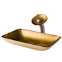 Kraus Bathroom Combo - 21-7/8" Golden Pearl Glass Vessel Bathroom Sink with Vessel Faucet, Pop-Up Drain Satin Nickel