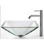 Kraus Clear Bathroom Combo - 16-1/2" Aquamarine Glass Vessel Bathroom Sink with Vessel Faucet, Pop-Up Drain, and Mounting Ring Chrome