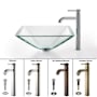 Kraus Clear Bathroom Combo - 16-1/2" Aquamarine Glass Vessel Bathroom Sink with Vessel Faucet, Pop-Up Drain, and Mounting Ring Satin Nickel