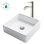 Kraus White Ceramic Bathroom Combo - 15" Ceramic Vessel Bathroom Sink With Vessel Faucet, Pop-Up Drain Satin Nickel