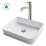 Kraus White Ceramic Bathroom Combo - 18-3/4" Ceramic Vessel Bathroom Sink With Vessel Faucet, Pop-Up Drain Satin Nickel