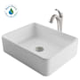 Kraus Elavo and Arlo 18-1/4" Vitreous China Vessel Bathroom Sink with 1.2 GPM Deck Mounted Bathroom Faucet and Push Button Drain Assembly Spot-Free Stainless Steel