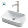 Kraus White Ceramic Bathroom Combo - 19-1/4" Ceramic Vessel Bathroom Sink With Vessel Faucet, Pop-Up Drain Satin Nickel