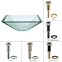 Kraus Clear 16-1/2" Aquamarine Glass Vessel Bathroom Sink - Includes Pop-Up Drain and Mounting Ring Satin Nickel