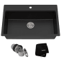 Kraus Quarza 30-3/4" Single Basin Dual Mount (Drop In or Undermount) Granite Composite Kitchen Sink Black Onyx
