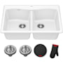 Kraus Forteza 33" Undermount Double Basin Quartz Composite Kitchen Sink with Basket Strainer White