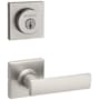Kwikset Breton Passage Lever Set and Single Cylinder Keyed Entry Deadbolt Combo with SmartKey from the Halifax Collection Satin Nickel