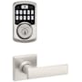 Kwikset Breton Passage Lever Set and Electronic Keyless Entry Deadbolt Combo Pack with SmartKey from the Aura Collection Satin Nickel