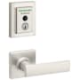 Kwikset Breton Passage Lever Set and Electronic Keyless Entry Deadbolt Combo Pack with SmartKey from the Halo Collection Satin Nickel
