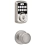 Kwikset Cove Passage Knob and 942 Aura Keypad Deadbolt Combo Pack with SmartKey and Bluetooth Technology Satin Nickel