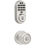 Kwikset Cove Single Cylinder Keyed Entry Knob Set and Electronic Keyless Entry Deadbolt Combo Pack with SmartKey from the Halo Collection Satin Nickel
