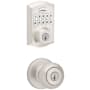 Kwikset Cove Single Cylinder Keyed Entry Knob Set and Electronic Keyless Entry Deadbolt Combo Pack with SmartKey from the Home Connect Collection Satin Nickel