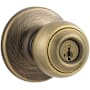 Kwikset Polo Single Cylinder Keyed Entry Lever Set with Round Rose and SmartKey Antique Brass