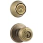 Kwikset Polo (Round Rosette) Knob and 660 Deadbolt Combo Pack with SmartKey Antique Brass