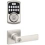 Kwikset Breton Single Cylinder Keyed Entry Lever Set and Electronic Keyless Entry Deadbolt Combo Pack with SmartKey from the Aura Collection Satin Nickel