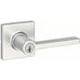 Kwikset Casey Single Cylinder Keyed Entry Door Lever Set with Square Rose and SmartKey Satin Nickel