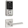 Kwikset Casey Single Cylinder Keyed Entry Lever Set and Electronic Keyless Entry Deadbolt Combo Pack with SmartKey from the Halo Collection Satin Nickel