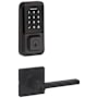 Kwikset Casey Single Cylinder Keyed Entry Lever Set and Electronic Keyless Entry Deadbolt Combo Pack with SmartKey from the Halo Collection Matte Black