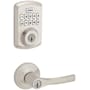 Kwikset Henley Single Cylinder Lever Set and Powerbolt Electronic Keypad Deadbolt Combo Pack with SmartKey Satin Nickel