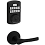 Kwikset Henley Single Cylinder Lever Set and Powerbolt Electronic Keypad Deadbolt Combo Pack with SmartKey Matte Black