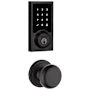 Kwikset Hancock Passage Knob and 916 Contemporary Touchscreen Deadbolt Combo Pack with SmartKey and Z-Wave Technology Matte Black