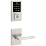 Kwikset Halifax Passage Lever Set and Electronic Keyless Entry Deadbolt Combo Pack with SmartKey from the SmartCode Deadbolts Touchscreen Collection Satin Nickel