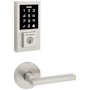 Kwikset Halifax Passage Lever Set and Electronic Keyless Entry Deadbolt Combo Pack with SmartKey from the SmartCode Deadbolts Touchscreen Collection Satin Nickel