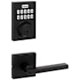 Kwikset Halifax Passage Lever Set and Electronic Keyless Entry Deadbolt Combo Pack with SmartKey from the Home Connect Collection Matte Black