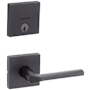 Kwikset Lisbon Passage Lever Set and Single Cylinder Keyed Entry Deadbolt Combo with SmartKey from the Downtown Collection Matte Black