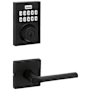 Kwikset Lisbon Passage Lever Set and Electronic Keyless Entry Deadbolt Combo Pack with SmartKey from the Home Connect Collection Matte Black