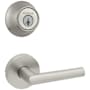 Kwikset Milan Passage Lever Set and Single Cylinder Keyed Entry Deadbolt Combo with SmartKey from the 660 Series Satin Nickel