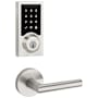 Kwikset Milan Passage Lever and 916 Contemporary Touchscreen Deadbolt Combo Pack with SmartKey and Z-Wave Technology Satin Nickel