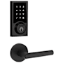Kwikset Milan Passage Lever and 916 Contemporary Touchscreen Deadbolt Combo Pack with SmartKey and Z-Wave Technology Matte Black
