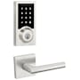 Kwikset Milan Passage Lever and 916 Contemporary Touchscreen Deadbolt Combo Pack with SmartKey and Z-Wave Technology Satin Nickel