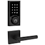 Kwikset Milan Passage Lever and 916 Contemporary Touchscreen Deadbolt Combo Pack with SmartKey and Z-Wave Technology Matte Black