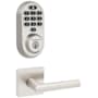 Kwikset Milan Passage Lever Set and Electronic Keyless Entry Deadbolt Combo Pack with SmartKey from the Halo Collection Satin Nickel