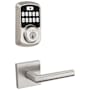 Kwikset Milan Passage Lever and 942 Aura Keypad Deadbolt Combo Pack with SmartKey and Bluetooth Technology Satin Nickel