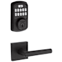Kwikset Milan Passage Lever and 942 Aura Keypad Deadbolt Combo Pack with SmartKey and Bluetooth Technology Matte Black