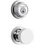 Kwikset Pismo Passage Knob Set and Single Cylinder Keyed Entry Deadbolt Combo with SmartKey from the Contemporary Collection Polished Chrome