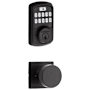 Kwikset Pismo Passage Knob and 942 Aura Keypad Deadbolt Combo Pack with SmartKey and Bluetooth Technology Matte Black