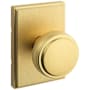 Kwikset Sora Passage Door Knob Set with Rectangle Rose Satin Brass