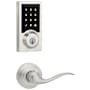 Kwikset Tustin Passage Lever and 916 Contemporary Touchscreen Deadbolt Combo Pack with SmartKey and Z-Wave Technology Satin Nickel