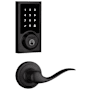 Kwikset Tustin Passage Lever and 916 Contemporary Touchscreen Deadbolt Combo Pack with SmartKey and Z-Wave Technology Matte Black