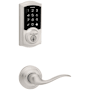 Kwikset Tustin Passage Lever Set and Electronic Keyless Entry Deadbolt Combo Pack with SmartKey from the SmartCode Deadbolts Touchscreen Collection Satin Nickel