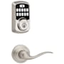 Kwikset Tustin Passage Lever and 942 Aura Keypad Deadbolt Combo Pack with SmartKey and Bluetooth Technology Satin Nickel