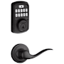 Kwikset Tustin Passage Lever and 942 Aura Keypad Deadbolt Combo Pack with SmartKey and Bluetooth Technology Matte Black